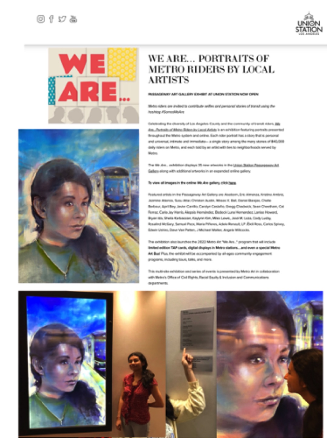 Gregg Chadwick,
Frida Cano (E Line)
37" x 24" oil on linen 2021
On exhibit in 𝙒𝙚 𝘼𝙧𝙚… 𝙋𝙤𝙧𝙩𝙧𝙖𝙞𝙩𝙨 𝙤𝙛 𝙈𝙚𝙩𝙧𝙤 𝙍𝙞𝙙𝙚𝙧𝙨 𝙗𝙮 𝙇𝙤𝙘𝙖𝙡 𝘼𝙧𝙩𝙞𝙨𝙩𝙨. Union Station, Los Angeles, California
Metro LA Collection